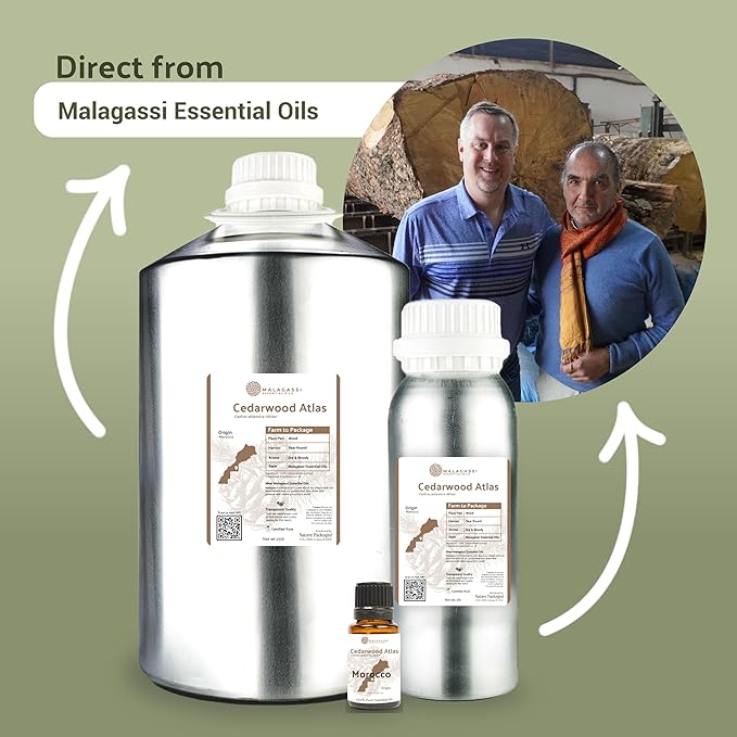 Cedarwood Atlas Essential Oil - Direct from Morocco Forests - Steam Distilled - Cedro del Atlas for Aromatherapy, Massage, Diffuser, DIY Candle and Soap Making - 8oz