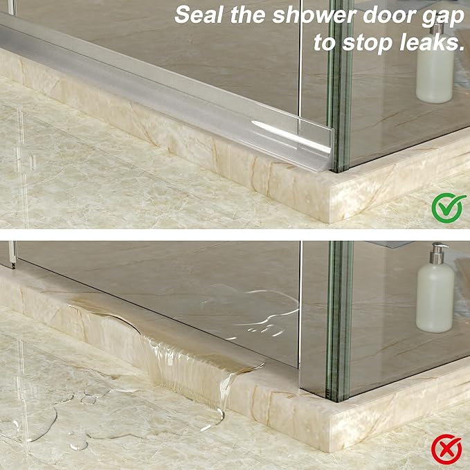 39" Shower Threshold Water Dam Silicone Shower Water Guard Collapsible Shower Door Bottom Seal Shower Splash Guard for Wet and Dry Separation