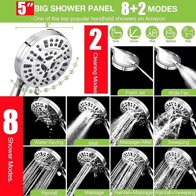 10" Dual Filtered Shower Head Showerhead Handheld Sprayer 20 Stage Water Filter Diverter 79" Hose Combo, Filtration Fixed Rain Rainfall, for Chlorine Well Water Hair Dry Skin, DSFC02 (square, 10")