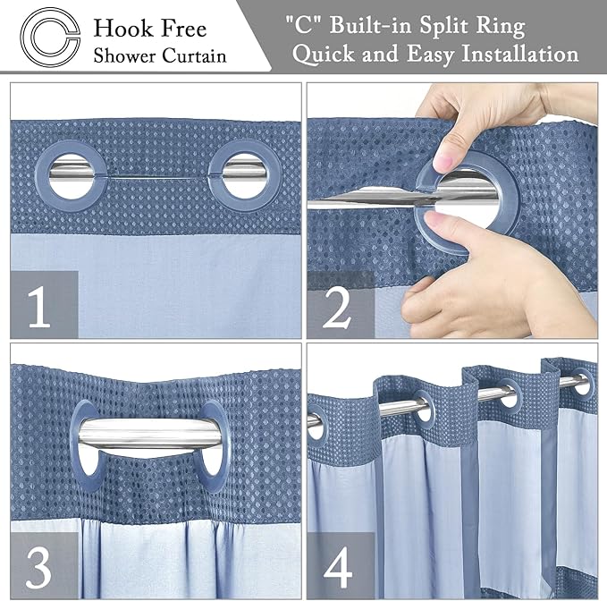 Gibelle Stall Small Shower Curtain 36x74, Waffle Weave Shower Curtain with Snap-in Fabric Liner Set, No Hooks Needed, Hotel Style with Mesh Top Window, Moonlight Blue
