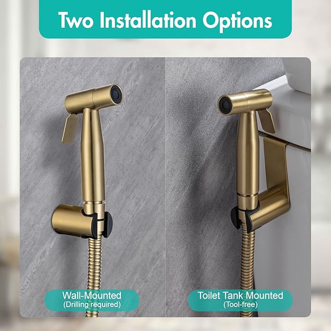 BARROCK Handheld Bidet Sprayer for Toilet, 2 Pack Bidets Faucet for Existing Toilets Cloth Diaper Jet Sprayer, Stainless Steel Muslim Shower Brushed Gold Bidet Attachment Set for Baby/Feminine Wash