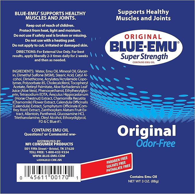 BLUE-EMU Original Super Strength Cream, Soothing Muscle & Joint Support, 3 Oz