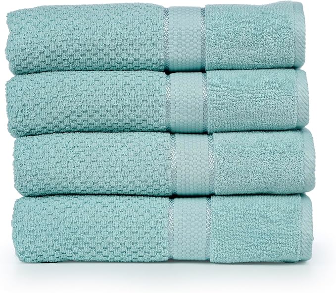 Ample Decor 100% Cotton Hand Towel for Kitchen Set of 4 Mint Green, Absorbent Premium Quality Popcron Textured - 18 X 28 Inch