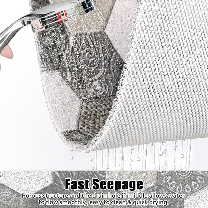 Square Shower Mat Non Slip: 24x24 Inch Shower Floor Mat with Drain Hole in Middle, Super Soft and Comfortable PVC Loofah Massage Bath Mat for Shower, Anti Slip Shower Stall Mat, Quick Drying