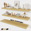 Fun Memories 32 Inch Floating Shelves Wall Shelf Set of 3, Rustic Farmhouse Home Decor Kitchen Living Room Shelves Wall Mounted, 32 x 6.7 x 1.4 Inch, Oak Color