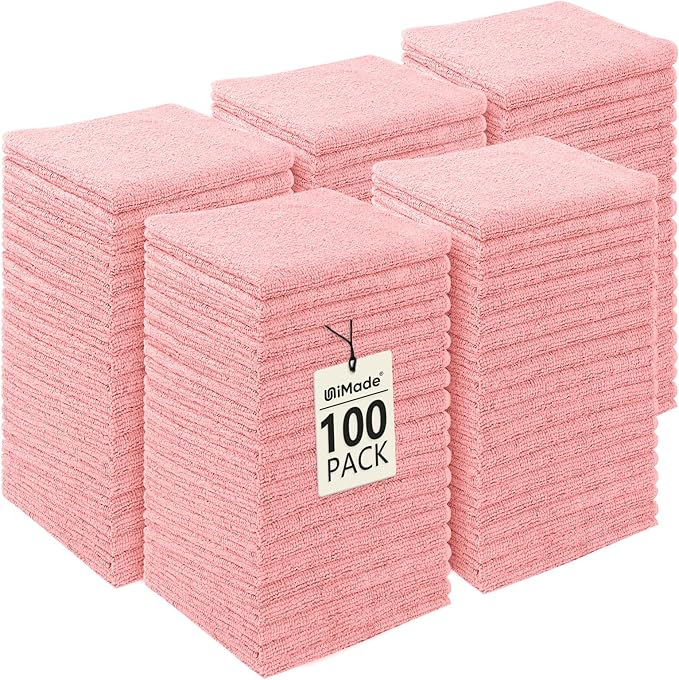 Washcloths Bulk - 100 Pack - Face Towels (12" x 12"), Highly Soft Wash Cloths and Hand Towels, Fast Drying Multi-Purpose Microfiber Cleansing Cloths for Bathroom, Hotel, Spa, and Salon - Pink