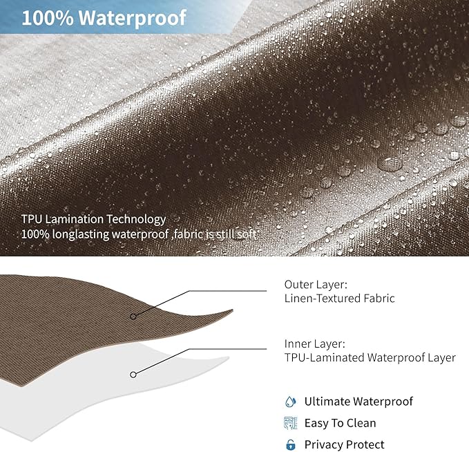 2-in-1 Waterproof Fabric Shower Curtain or Liner,Linen Textured,Breathable TPU & Washable Bathroom Shower Curtain Set with 12 Plastic Hooks,Modern,72"x72" Brown
