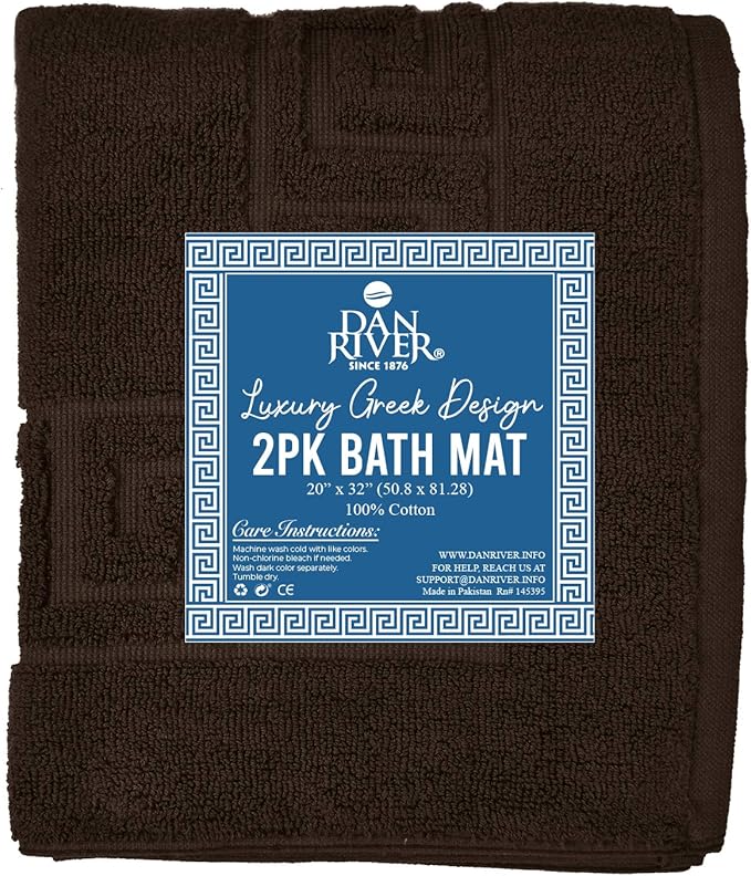 DAN RIVER Greek Cotton Bath Mats Set of 2 – Not a Bathroom Rug, Ultra Soft, Highly Absorbent & Machine Washable Bath Mat Towel for Bathroom Floor Mat – Durable, Quick-Dry, 21x34 Inches, Brown