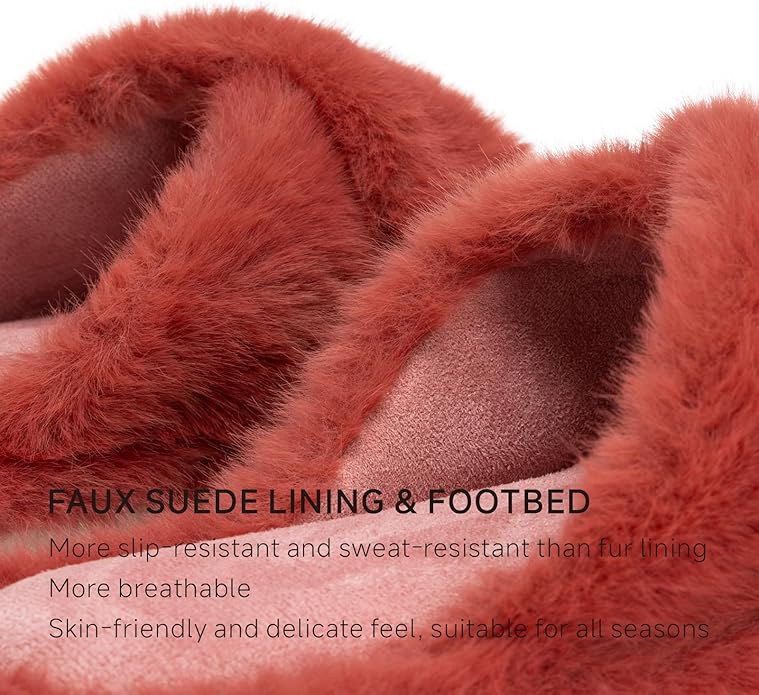 Chantomoo Womens Slippers Memory Foam Fuzzy Cross Band Faux Fur Slippers for Women Gift