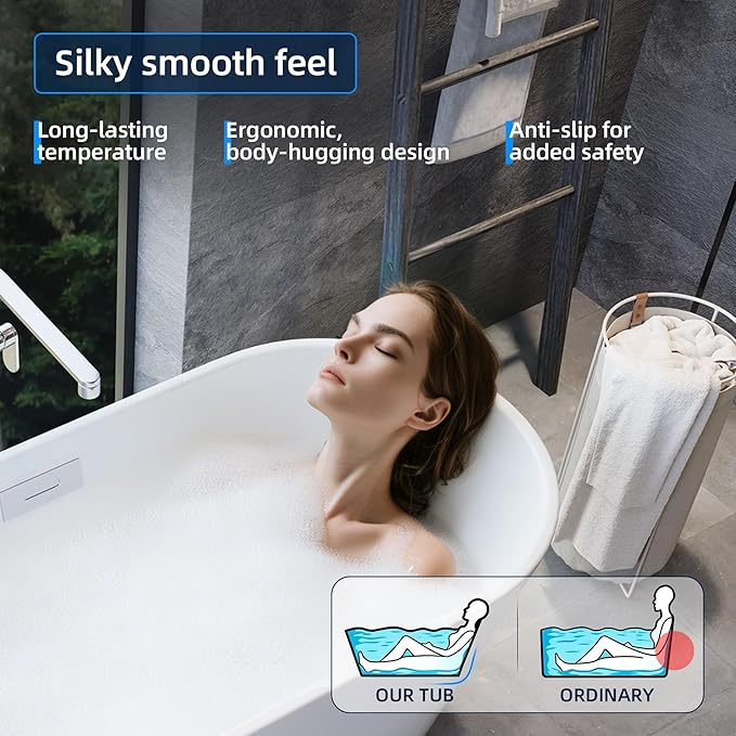 67'' Acrylic Freestanding Bathtub, Modern Soaking Tub, Deep Upright Bath, Non-Slip, cUPC Certified, Chrome Drain, Easy Clean, Spa Experience for Contemporary Bathroom Design