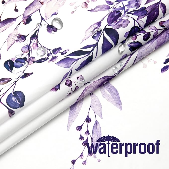 Gibelle Extra Long Shower Curtain 72 x 84, Purple Floral Shower Curtain for Bathroom, Watercolor Plant Eucalyptus Leaves Fabric Shower Curtain Set