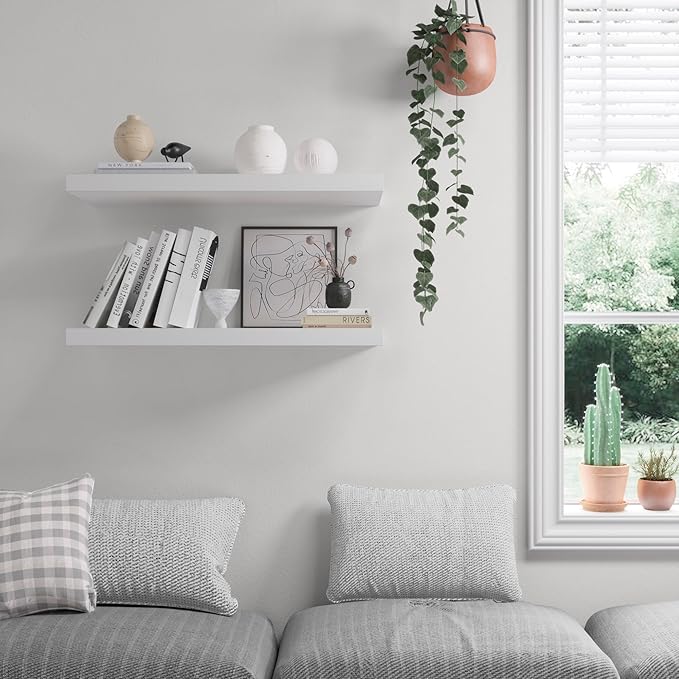 Floating Shelf, Set of 3 Wall Shelf, 30 in W x 12.75 in D x 2 in H Wooden Floating Wall Shelf with Invisible Brackets for Living Room/Bedroom/Bathroom/Kitchen Storage and Decor, White