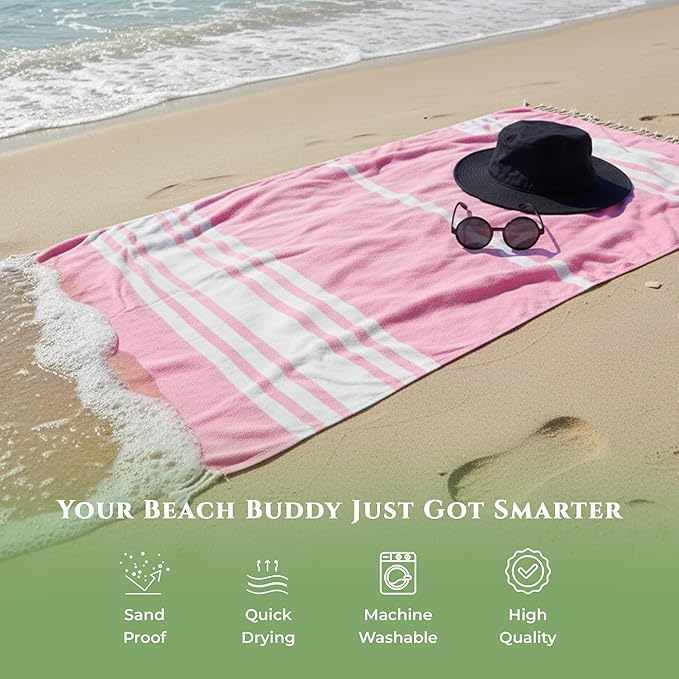 Turkish Cotton Beach Towel Pack of 4 & 1 Boho Tote Bag - Hammam Towels - No Shrink - Quick Dry - Lightweight - Sand Free - Camping - Pool - Tanning - Beach Essentials - Coral (40"x70")