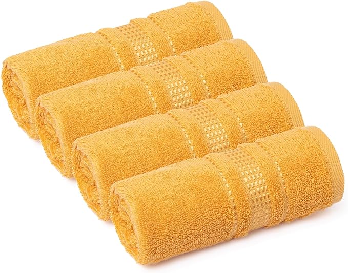 Melissa Linen, 4-Piece Washcloth, 100% Cotton Towels for Bathroom, 12 in x 12 in, Absorbent, Quick Dry, Durable and Soft, Baby Wash Cloths, Wash Rags for Kitchen, Honey Yellow