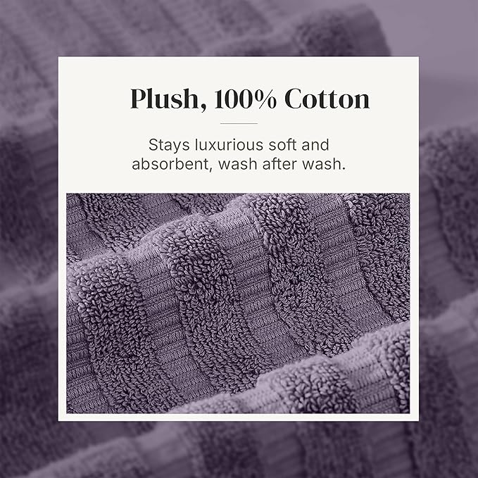Modern Threads Organic Vines 6-Piece 100% Cotton Towel Set – Yarn Dyed Jacquard & Solid – Includes 2 Bath Towels, 2 Hand Towels, 2 Washcloths – Absorbent, Quick Dry, Soft & Durable – Lavender