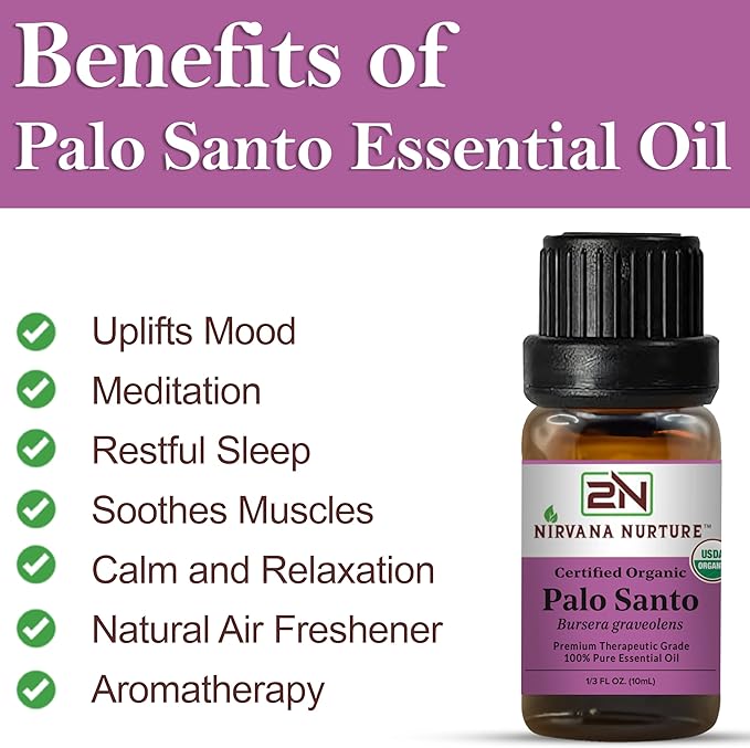 Palo Santo Essential Oil USDA Certified Organic, 100% Pure Natural Premium Grade, Undiluted