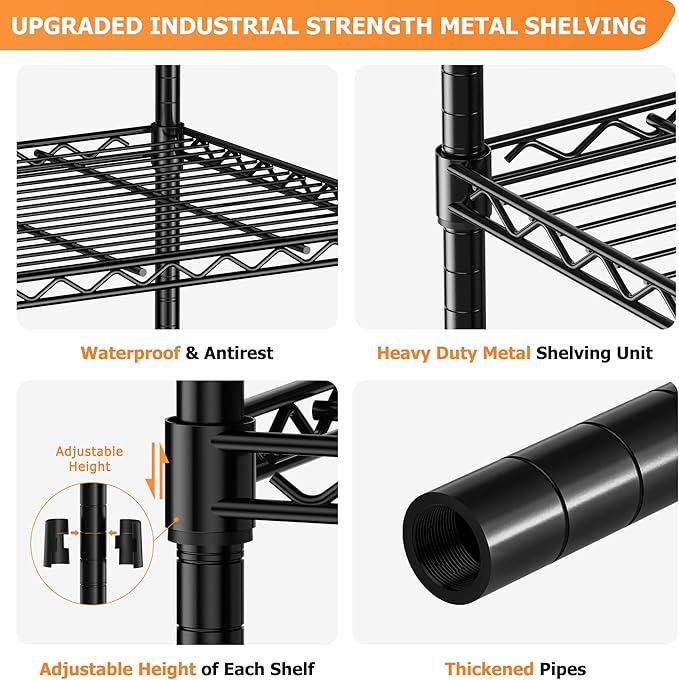 Storage Shelves Heavy Duty, 3 PCS 36" L x 14" W x 72" H Garage Wire Shelving Unit Loads 1750LBS, 5-Tier Adjustable Metal Industrial Utility Shelf Rack for Kitchen, Laundry Room, Warehouse, Basement