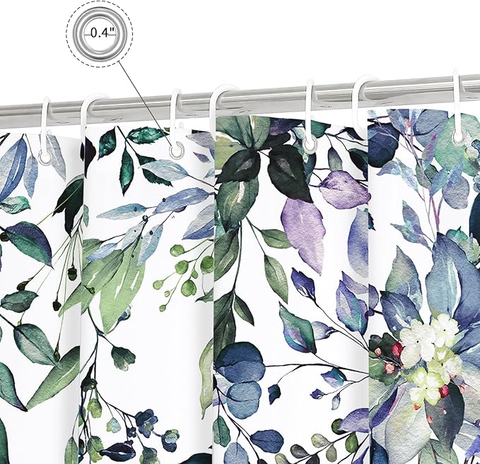Gibelle Long Shower Curtain 72 x 78, Green Eucalyptus Leaves Shower Curtain, Watercolor Floral Plant Bathroom Curtains Shower Set