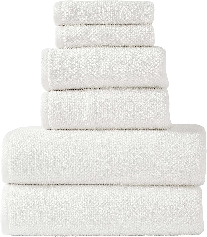 6-Piece Towel Set, 680 GSM, 2 Bath Towels, 2 Hand Towels, 2 Wash Cloths,100% Cotton Premium Quality, Ultra Soft, Super Absorbent Popcorn Textured Weaved for Spa, Hotels & Bathroom-Ivory/Cream