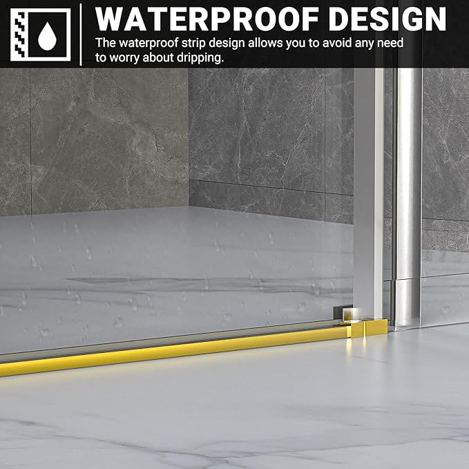 Chabatree Shower Door 60" W x 76" H Frameless Sliding Shower Door,Frameless Shower Door with Sealing Strip and Waterproof Handle,5/16"(8mm) Clear Tempered Glass,Stainless Steel Hardware,Golden
