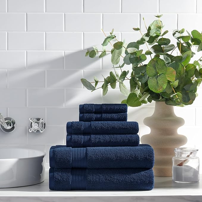 Arkwright Bath Towels Set of 6 - (Case of 36) Super Soft 100% Cotton, 600 GSM Quick Dry & Absorbent, Luxury Bathroom Essentials with 12 Shower Towels, 12 Hand Towels and 12 Washcloths, Lapis Navy