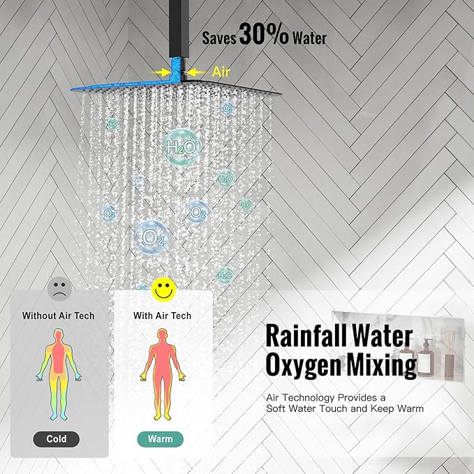 SR SUN RISE 10 Inch Ceiling Mounted Shower System Rain Mixer Shower Combo Set Rainfall Shower Head System Matte Black Shower Faucet Rough-in Valve Body and Trim Included