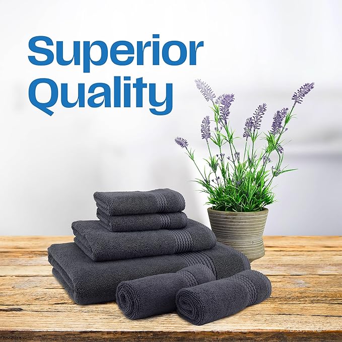 East'N Blue Lara Premium Bath Towel Set 6 Piece - Soft & Highly Absorbent Bathroom Towel Set, 100% Luxury Turkish Cotton, Flannel Bath Towels, 1 Bath Towel, 1 Hand Towel, 4 Washcloths - Dark Gray