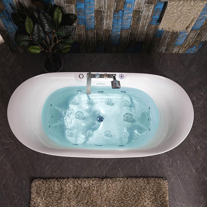 WOODBRIDGE 72" x 35-3/8" Whirlpool Water Jetted and Air Bubble Freestanding Heated Soaking Combination Bathtub wirh LED control panel and Faucet, BJ400+F0041CH