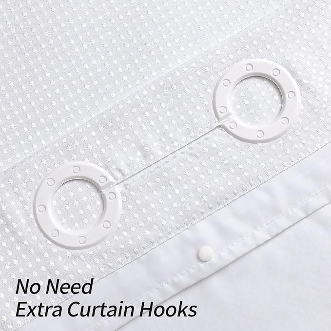 MitoVilla White Waffle Small Stall Shower Curtain Liner Set 36 x 74, No Hooks Required Half Size Narrow Fabric Shower Curtain with Snap-in Liner for Modern Farmhouse Bathroom Decor