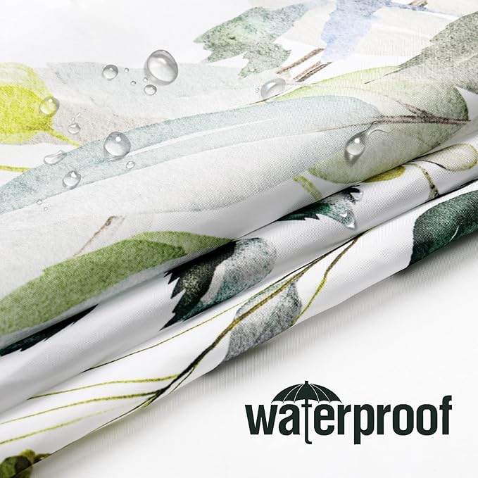 Gibelle Long Shower Curtain 72 x 78, Tall Sage Green Floral Fabric Shower Curtain, Watercolor Plant Eucalyptus Leaves Bathroom Curtains Shower Set