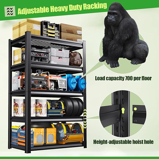 Garage Shelving,Heavy Duty Garage Storage Shelves,Metal Shelving Unit,5 Tier Adjustable Steel Utility Shelf,Use for Basement,Warehouse, Pantry Closet,Black (81.1" H*19.67" D*45.67" W)