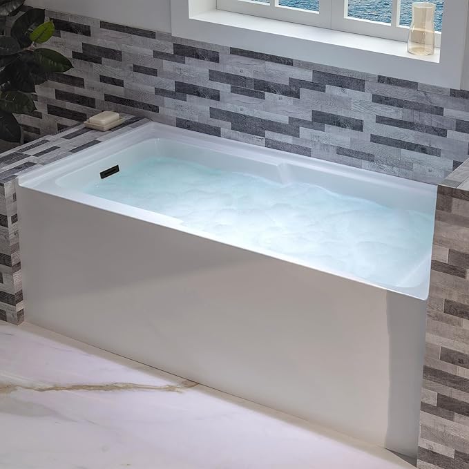 WOODBRIDGE 54" Acrylic Rectangular Alcove Soaking Bathtub in White with Left Drain, Oil Rubbed Bronz pop-UP Drain Included BA5430L