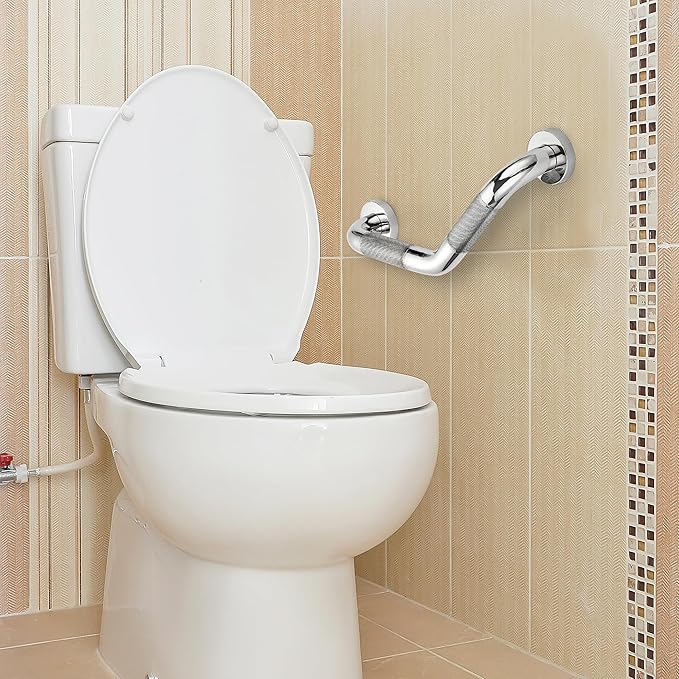 Grab Bars for Bathtubs and Showers- 1-1/4 x 16 Angled Shower Grab Bar for Seniors Knurled Stainless Steel Handicap Grab Bars for Wall (Polished Nickel, 2 Pack)