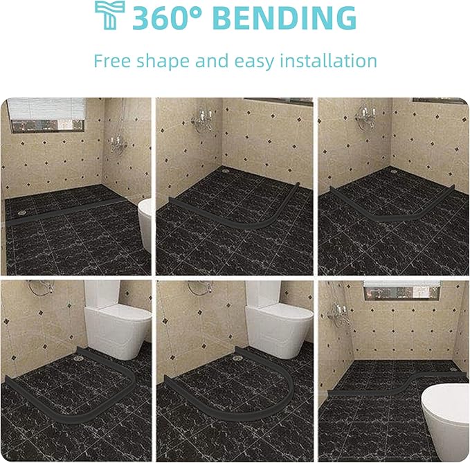 Shower Threshold Water Dam,Walk in Shower Water Guard, Shower Dam Water Barrier Bathroom Sink Splash for Dry And Wet Separation Caulk Seal Strip Edge Trim (39Inch, Black)