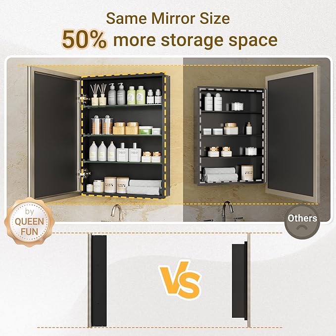 30x26 Pre-Assembled Bathroom Medicine Cabinet Mirror, Surface or Recessed Brushed Nickel Medicine Cabinet with Mirror & Rustproof Aluminum Frame, Beveled Bathroom Vanity Mirror with Storage