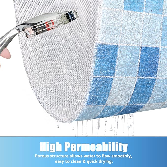 Shower Mat Non-Slip, Soft Comfort Bath Mat with Drainage Holes, PVC Loofah Massage Bathmat for Shower, Bathroom, Wet Areas, Quick Drying