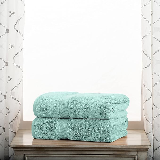 BLUENILEMILLS BNM Egyptian Cotton 2-Piece Towel Set, Includes 2 Bath Towels, Attached Loop for Easy Hanging and Storage, Hotel Quality, Perfect for Bathroom, Gym, Shower Space, or Spa, Sea Foam
