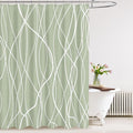 Tititex Morden 140gms Faux Linen Fabric Bath Shower Curtain Set Textured Fabric with Sage White Curve Pattern 72x72 Inch Water Resistant Bathroom Curtains, Weighted Hem & Hooks for Home/Hotel