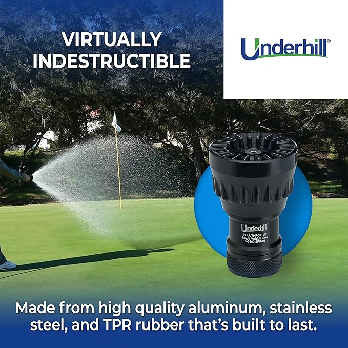 Underhill Garden Water Hose Nozzle Sprayer Jet Attachment, Heavy-Duty Metal and Rubber, Adjustable, Magnum UltraMax Premium Plus Series 1" High Flow Full Throttle, NG500-SFH-10
