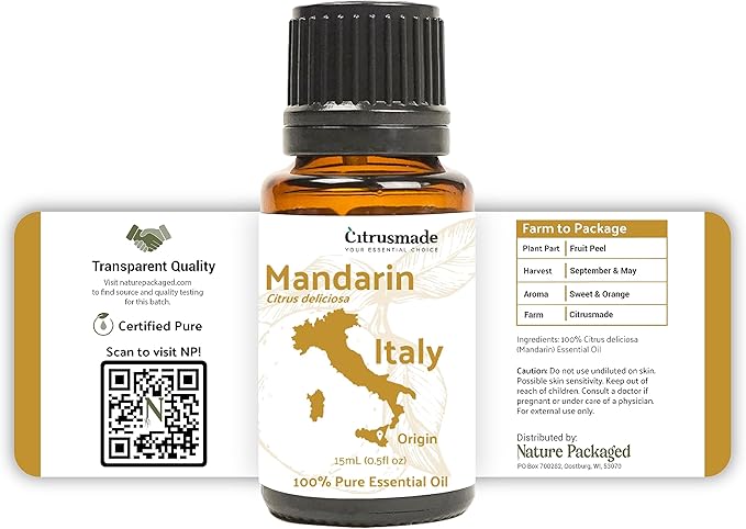 Pure Mandarin Essential Oils - Direct from Citrusmade Italy for Diffusers, Aromatherapy, Home Fragrance & Bath - Natural Aceite de Mandarina for Massage (22lbs)