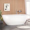 55" Sleek White Acrylic Freestanding Bathtub, Soaking Tub with Brushed Chrome Overflow and Drain