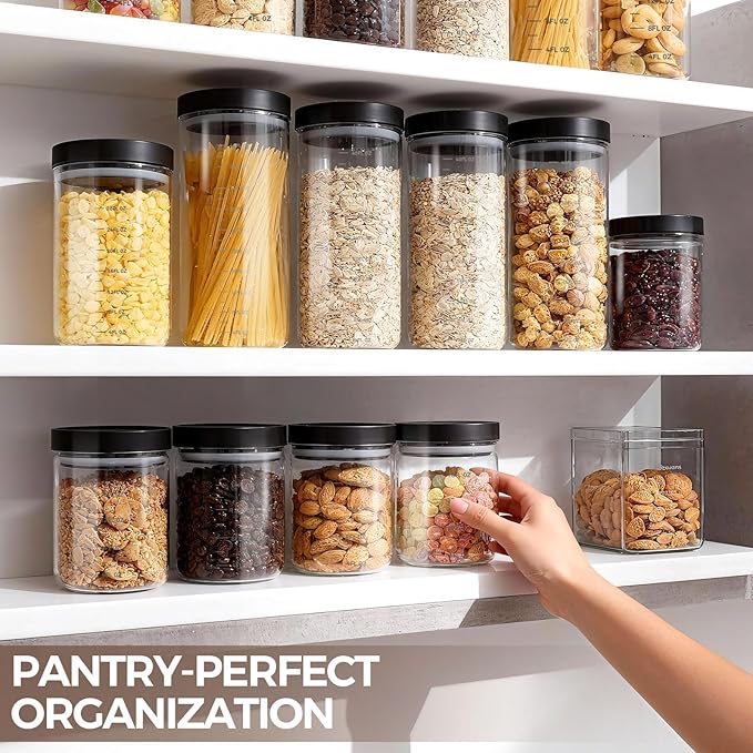 Danbark Set of 3 42oz Airtight Glass Storage Canisters with Lids - Pantry Organizers and Storage Glass for Kitchen - for Pantry, Flour, Sugar, Coffee, Tea, Pasta, Rice, and Snacks - Black