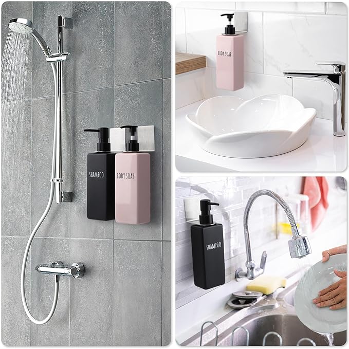 Segbeauty 3Pcs Adhesive Bottle Holder, Stainless Shampoo Bottle Holder, Dia 1.1in 2.8cm Drill-Free Shower Gel Dispenser Rack,Rustproof Shampoo and Conditioner Dispenser Wall Mount for Bathroom Sliver