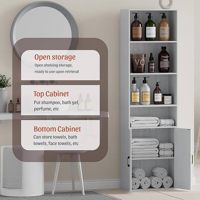 Tall Bathroom Storage Cabinet, Bathroom Floor Cabinet with Wide 4 Tier Shelf, Storage Unit for Living Room, Entryway, Kitchen (Embossed White, 2 PCS)