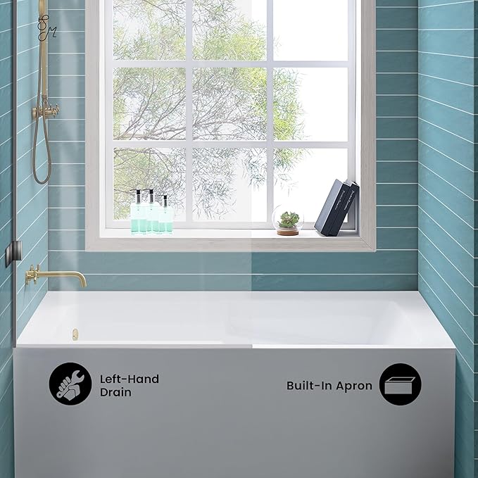 Swiss Madison Well Made Forever SM-AB543 Voltaire Alcove Tub with Armrest 60" x 32" in Glossy White