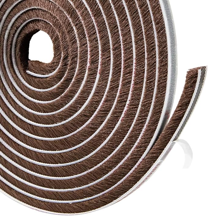 TORRAMI Felt Pile Weather Stripping Brush Strip for Window and Door Seal 11/32 inch x 11/32 inch x 16 ft,Strong Adhesive Backing Door Felt Strip for Sealing Insulation, Brown