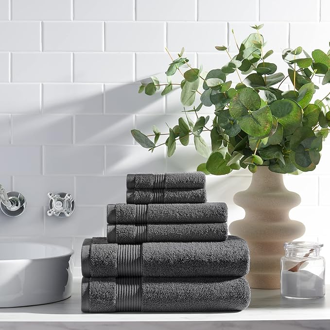 Arkwright Bath Towels Set of 6 - Super Soft 100% Cotton, 600 GSM Quick Dry & Absorbent, Luxury Bathroom Essentials with 2 Shower Towels, 2 Hand Towels and 2 Washcloths, Pewter Grey