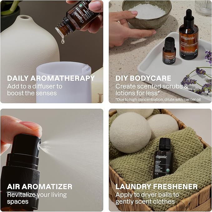Cliganic Organic Aromatherapy TOP 12 Essential Oils Set, 100% Pure - Peppermint, Lavender, Eucalyptus, Tea Tree, Lemongrass, Rosemary, Frankincense, Orange, Lemon, Cassia, Cedarwood & Grapefruit