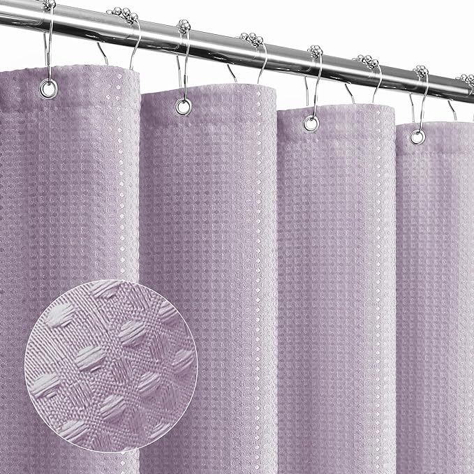 Gibelle Long Shower Curtain 72 x 78, Tall Waffle Weave Textured Fabric Shower Curtain for Bathroom, Water Repellent, Machine Washable, Lavender