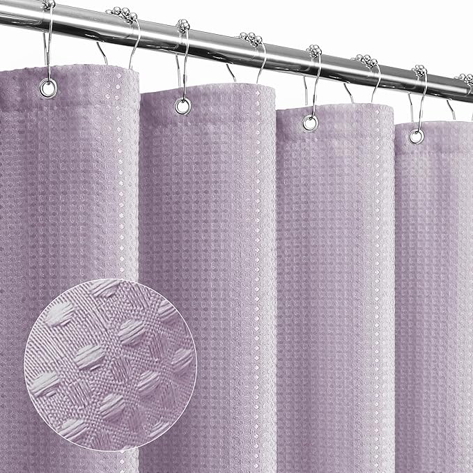 Gibelle Lavender Shower Curtain, Waffle Weave Textured Fabric Shower Curtain for Bathroom - Soft Cloth & Hotel Spa Luxury, Water Repellent, Machine Washable, 72X72, Lavender